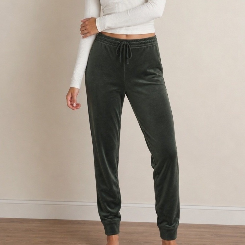 American Eagle Ahh-Mazingly Soft Velour Joggers Olive Green Medium Drawstring